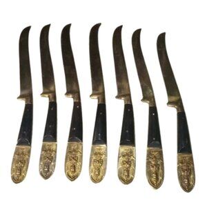 SIAM Vintage Pre-1939 (7) Brass & Wood Steak Knives